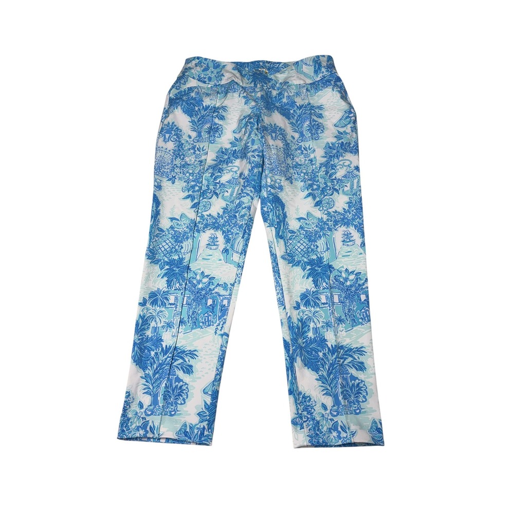 Lilly Pulitzer Luxletic Blue White Tropical Toile Golf Pants Womens 14 W34 L28